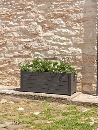 Teraplast 100x42x40cm vazonas su vandens rezervuaru Trama 002, antracito spalvos-Kolekcija Trama-Žalios pertvaros ir