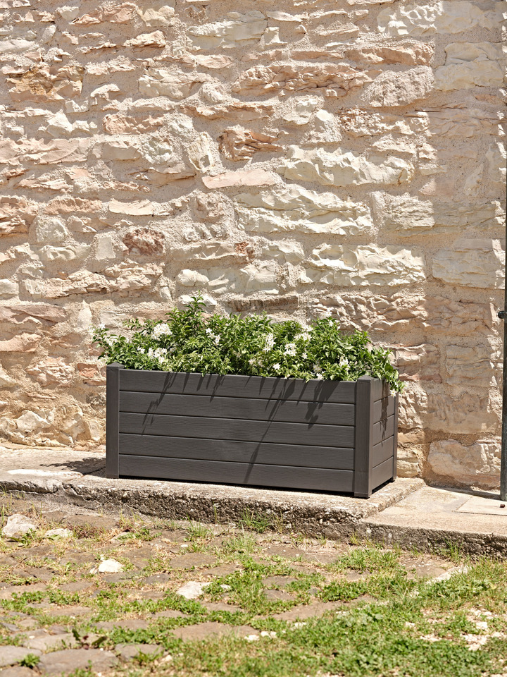 Teraplast 100x42x40cm vazonas su vandens rezervuaru Trama 002, antracito spalvos-Kolekcija Trama-Žalios pertvaros ir